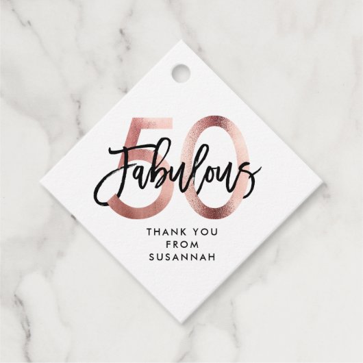 素晴らしい50番目 |モダンエレガントバラ金ゴールド誕生日 フェイバータグ (正面)