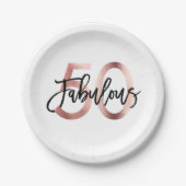 素晴らしい50番目 |モダンエレガントバラ金ゴールド誕生日 ペーパープレート (正面)