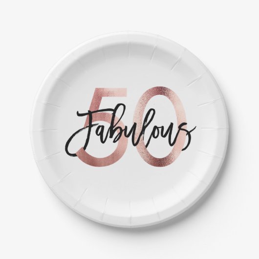 素晴らしい50番目 |モダンエレガントバラ金ゴールド誕生日 ペーパープレート (正面)