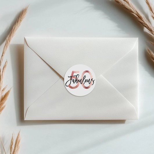 素晴らしい50番目 |モダンエレガントバラ金ゴールド誕生日 ラウンドシール
