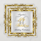 素晴らしい50白いフローラ金ゴールド誕生日パーティー 招待状 (正面/裏面)