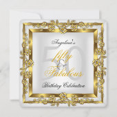 素晴らしい50白いフローラ金ゴールド誕生日パーティー 招待状 (正面)