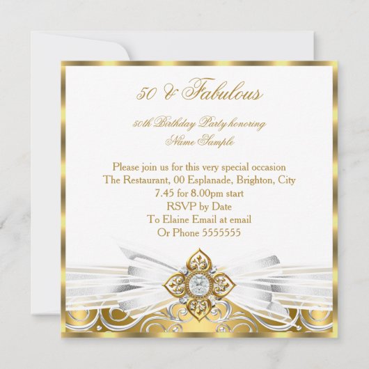素晴らしい50白金ゴールドフェイクダイヤモンド写真誕生日 招待状