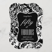 素晴らしい50白黒フローラエレガントパーティー 招待状 (正面/裏面)