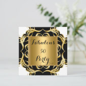 素晴らしい50白黒金ゴールド誕生日パーティー 招待状 (スタンド正面)