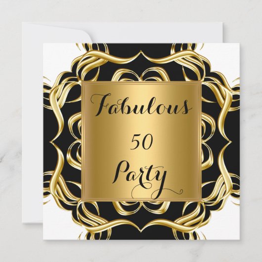 素晴らしい50白黒金ゴールド誕生日パーティー 招待状 (正面)