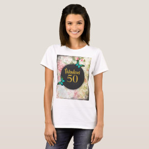 素晴らしい50緑の蝶オンヴィンテージコラージュ Tシャツ