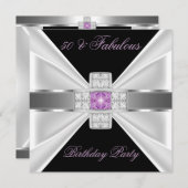 素晴らしい50薄紫ピンクシルバー白黒ダイヤモンド 招待状 (正面/裏面)