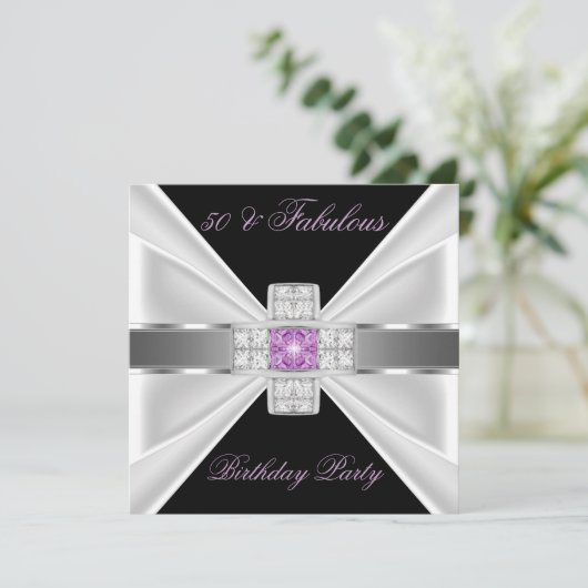 素晴らしい50薄紫ピンクシルバー白黒ダイヤモンド 招待状 (スタンド正面)