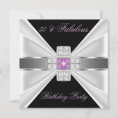 素晴らしい50薄紫ピンクシルバー白黒ダイヤモンド 招待状 (正面)