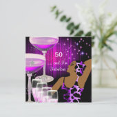 素晴らしい50誕生日ディバファブルパープルピンク 招待状 (スタンド正面)