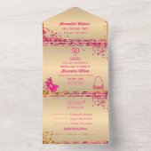 素晴らしい50誕生日ハイヒール金ゴールドピンクガール オールインワン招待状 (内側)