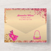 素晴らしい50誕生日ハイヒール金ゴールドピンクガール オールインワン招待状 (裏面)