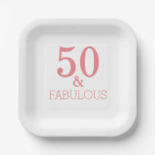 素晴らしい50誕生日パーティコーラルピンクカスタム色 ペーパープレート (正面)