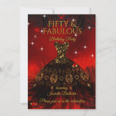 素晴らしい50誕生日パーティレッドドレスブラック金ゴールド 招待状 (正面)
