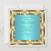 素晴らしい50誕生日パーティーティール(緑がかった色)ホワイトパール金ゴールド 招待状 (裏面)