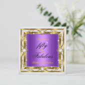 素晴らしい50誕生日パーティーパープルホワイトパール金ゴールド 招待状 (スタンド正面)