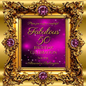 素晴らしい50誕生日パープルピンク金ゴールド宝石 招待状