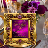 素晴らしい50誕生日パープルピンク金ゴールド宝石 招待状