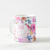 素晴らしい50誕生日ピンクパープルバラ牡丹 コーヒーマグカップ (正面左)