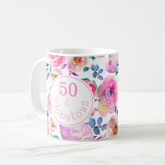 素晴らしい50誕生日ピンクパープルバラ牡丹 コーヒーマグカップ (正面左)