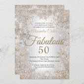 素晴らしい50誕生日フォトシルバーベージュスノーフレーク 招待状 (正面/裏面)