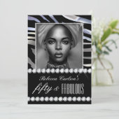 素晴らしい50誕生日フォト白黒ゼブラジェム 招待状 (スタンド正面)