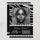 素晴らしい50誕生日フォト白黒ゼブラジェム 招待状 (正面/裏面)