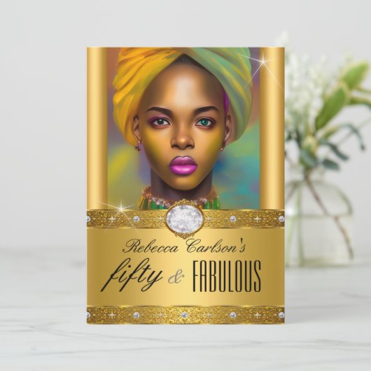 素晴らしい50誕生日フォト金ゴールドダイヤモンド 招待状 (スタンド正面)
