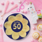 素晴らしい50誕生日ブルーとイエローフローラ ペーパープレート (パーティー)