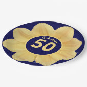 素晴らしい50誕生日ブルーとイエローフローラ ペーパープレート (アングル)