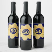 素晴らしい50誕生日ブルーとイエローフローラ ワインラベル (ボトル)