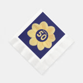 素晴らしい50誕生日ブルーとイエローフローラ 縁ありランチョンナプキン (角)