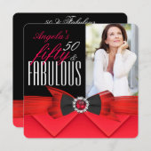 素晴らしい50赤い宝石の写真の誕生日パーティー 招待状 (正面/裏面)