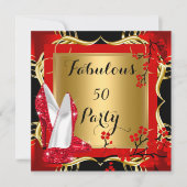 素晴らしい50赤ハイヒールのブロッサムブラック金ゴールド 招待状 (正面)