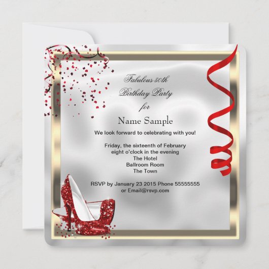 素晴らしい50赤白黒誕生日パーティー 招待状 (裏面)