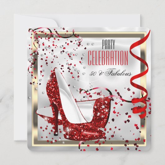 素晴らしい50赤白黒誕生日パーティー 招待状 (正面)