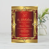 素晴らしい50赤金ゴールドダマスク誕生日パーティー 招待状 (スタンド正面)
