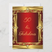 素晴らしい50赤金ゴールドダマスク誕生日パーティー 招待状 (裏面)