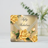 素晴らしい50金ゴールドイエローローズフローラ誕生日パーティー 招待状 (スタンド正面)