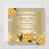 素晴らしい50金ゴールドイエローローズフローラ誕生日パーティー 招待状 (裏面)
