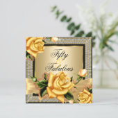 素晴らしい50金ゴールドイエローローズブラック誕生日 招待状 (スタンド正面)