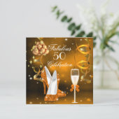 素晴らしい50金ゴールドオレンジハイヒールシャンパーニュパーティー 招待状 (スタンド正面)