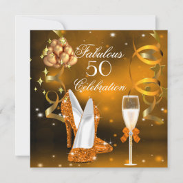 素晴らしい50金ゴールドオレンジハイヒールシャンパーニュパーティー 招待状