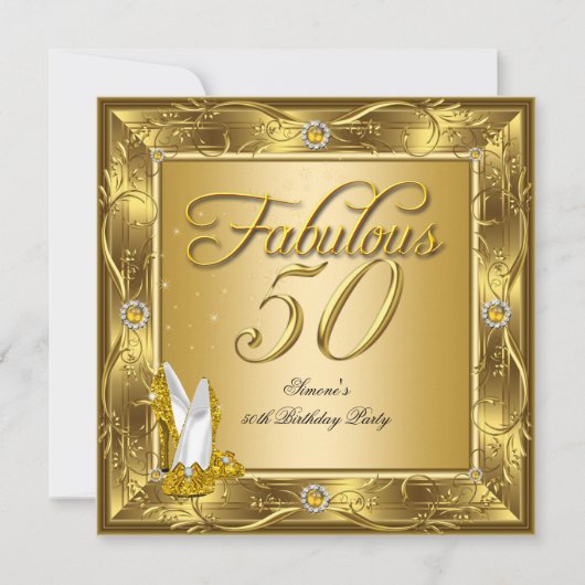 素晴らしい50金ゴールドハイヒール誕生日パーティー 招待状 (正面)