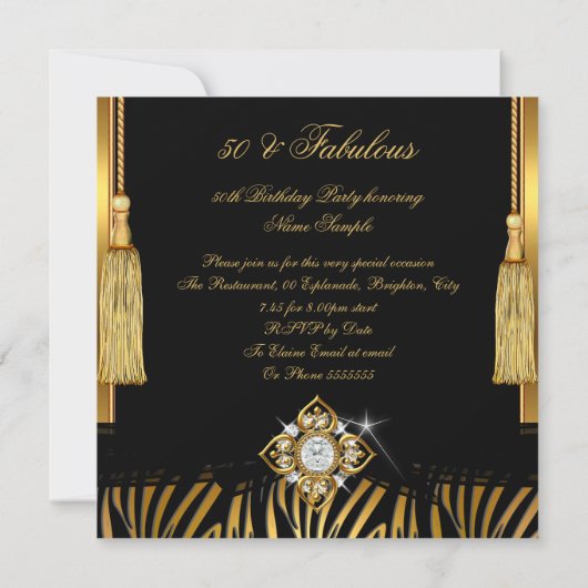 素晴らしい50金ゴールドブラックゼブラフォトバースデーパーティー 招待状 (裏面)