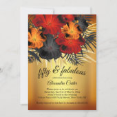 素晴らしい50金ゴールドレッドオレンジブラックハイビスカスパーティー 招待状 (正面)