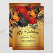 素晴らしい50金ゴールドレッドオレンジブラックハイビスカスパーティー 招待状 (正面/裏面)