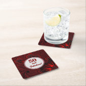 素晴らしい50魅惑的な光沢のある赤いフラクタル誕生日 スクエアペーパーコースター (インサイチュ)