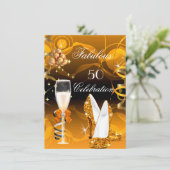 素晴らしい50黄色金ゴールドオレンジ誕生日パーティー 招待状 (スタンド正面)